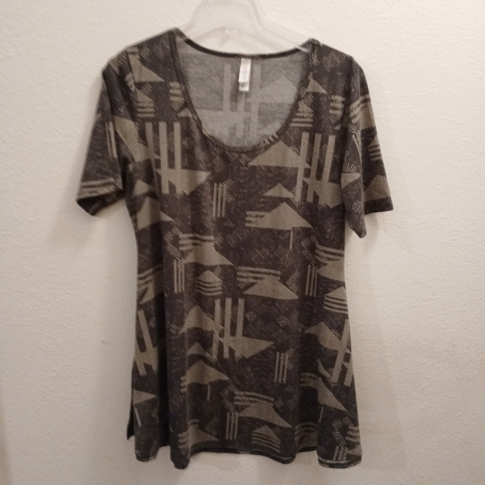 LuLaRoe Mini Dress Tunic Women Size M Gray Geometric Design Grey Short Sleeve